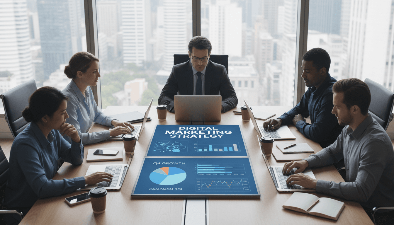 Digital marketing and e-commerce strategy planning session with team members